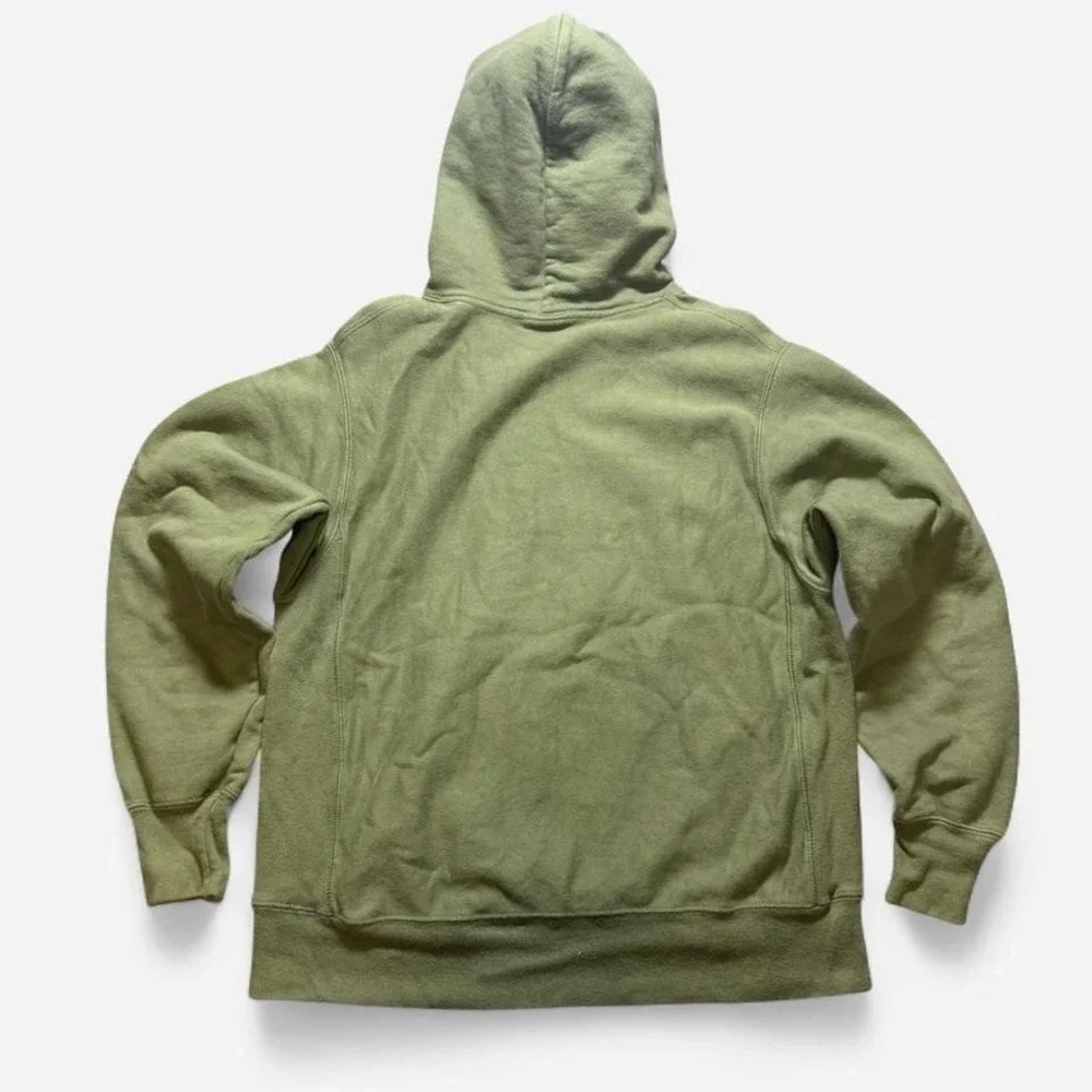 Vintage Y2K Champion Reverse Weave‎ Army Green Hoodie Frayed Pull Strings Size M